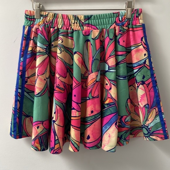 Adidas Originals x Farm Bananas Flared mini Skirt S tropical floral pink NWOT - Picture 6 of 13